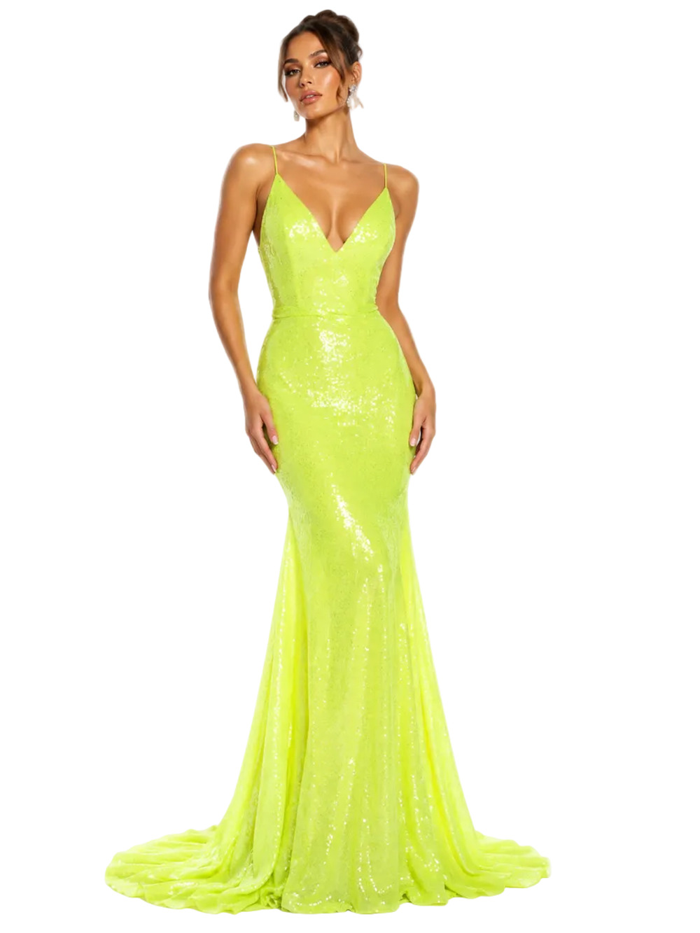 Portia & Scarlett PS21287 Hot Yellow Sequin Mermaid Gown – Size 8 / Medium